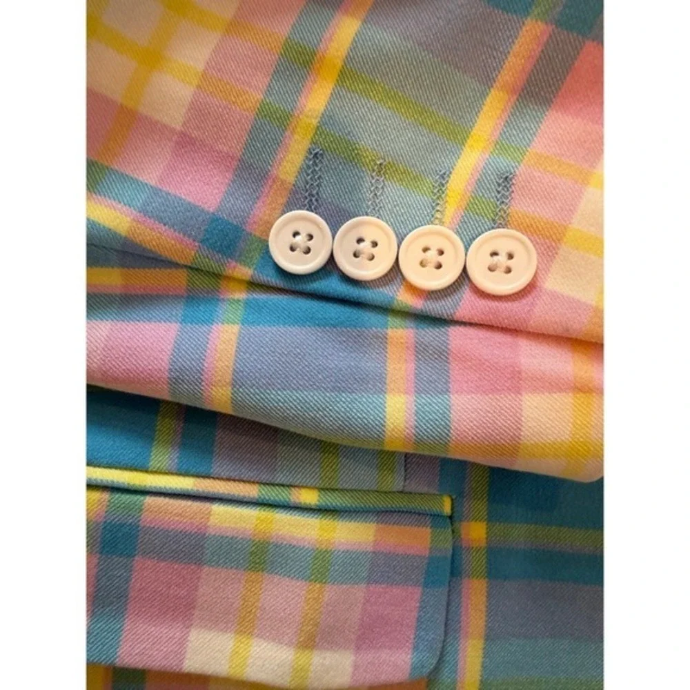 Shinesty The Burnished Broker Plaid Pastel Stretch Blazer 40 R‎ 2 Button Pride